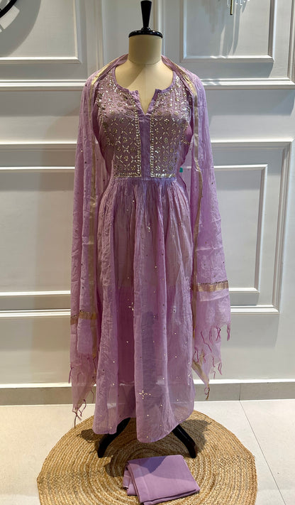 Mul chanderi 3-piece A-line suit