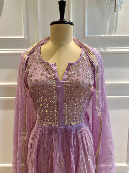 Mul chanderi 3-piece A-line suit