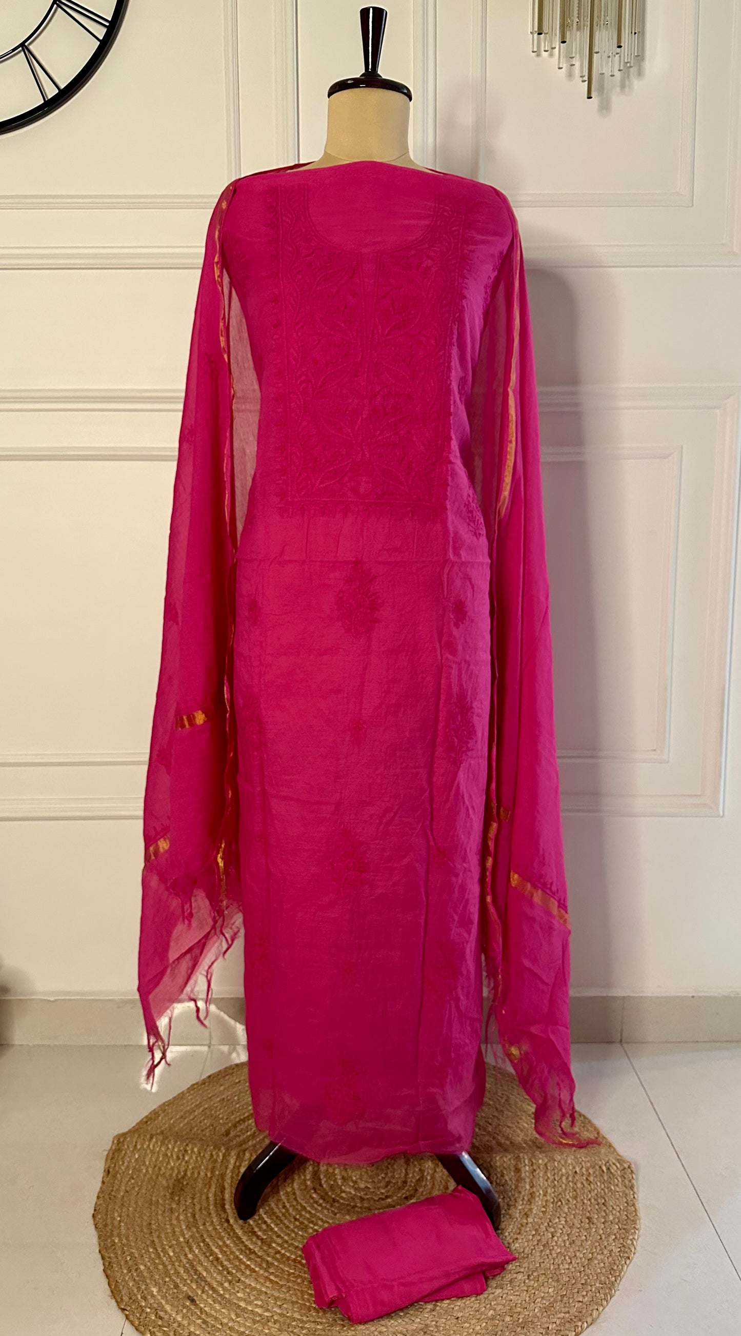Mul chanderi chikankari 3-piece straight suit
