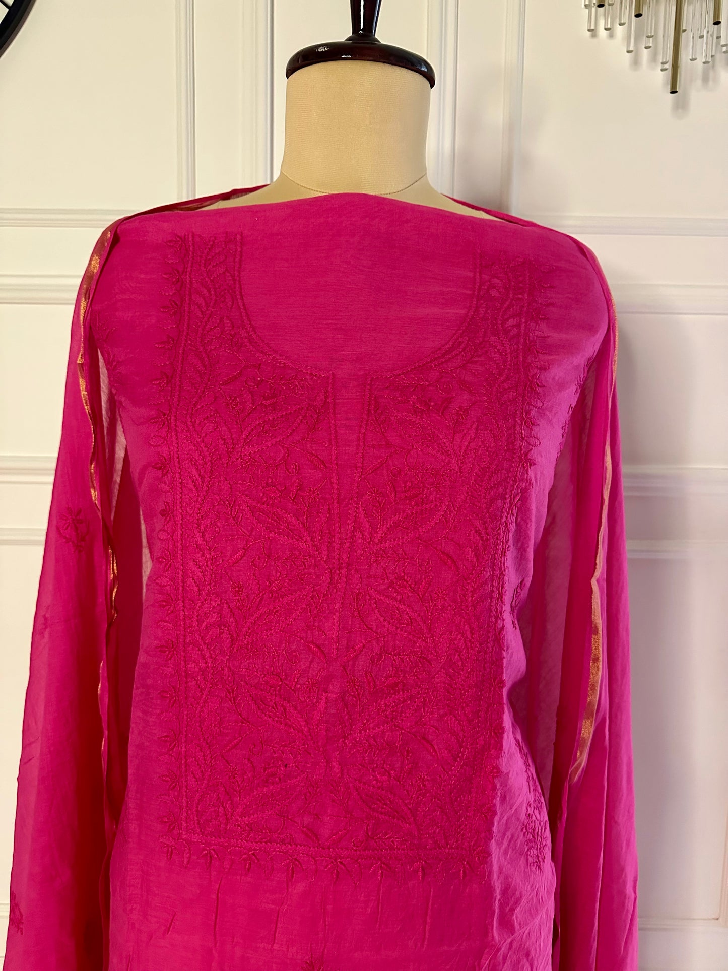 Mul chanderi chikankari 3-piece straight suit