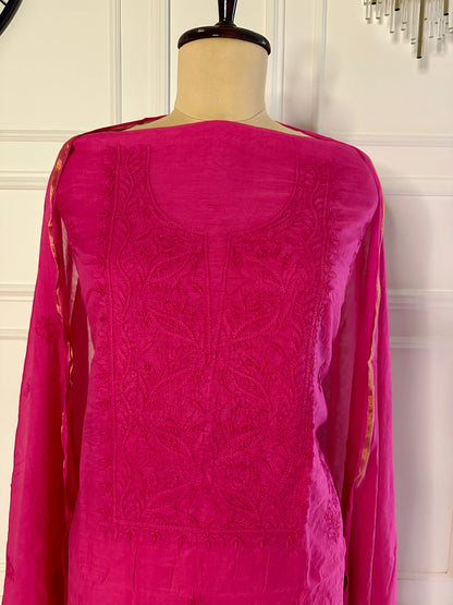 Mul chanderi chikankari 3-piece straight suit