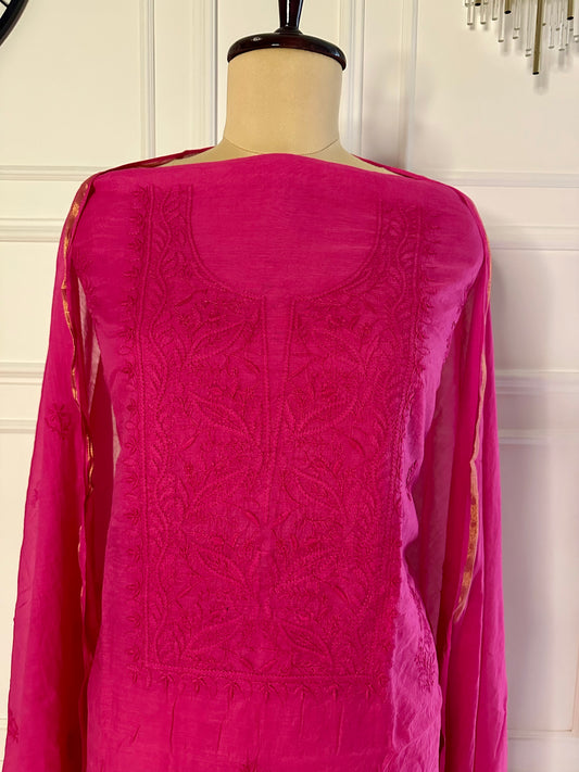 Mul chanderi chikankari 3-piece straight suit