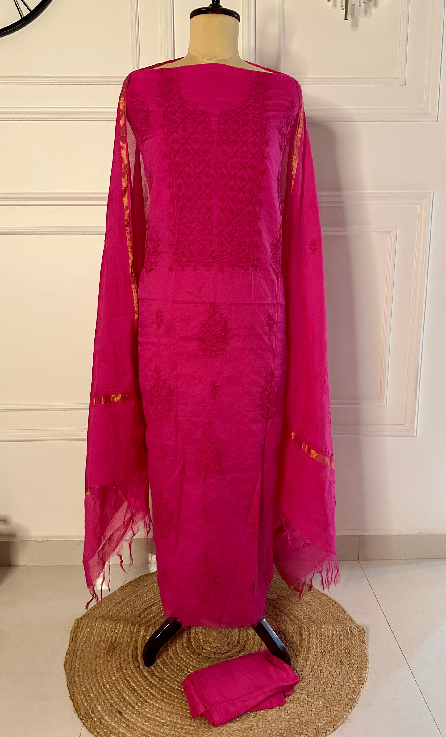 Mul chanderi chikankari 3-piece straight suit