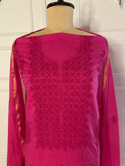 Mul chanderi chikankari 3-piece straight suit