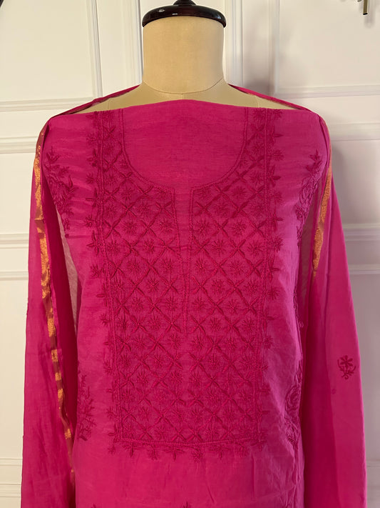 Mul chanderi chikankari 3-piece straight suit