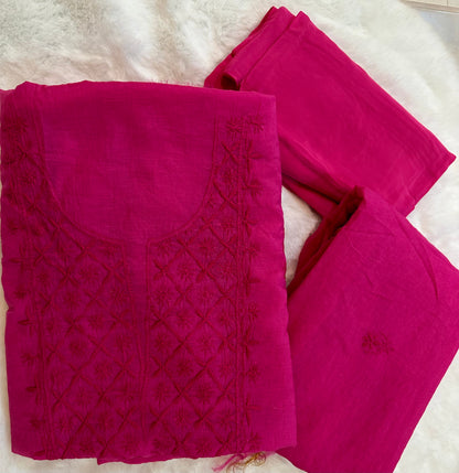 Mul chanderi chikankari 3-piece straight suit
