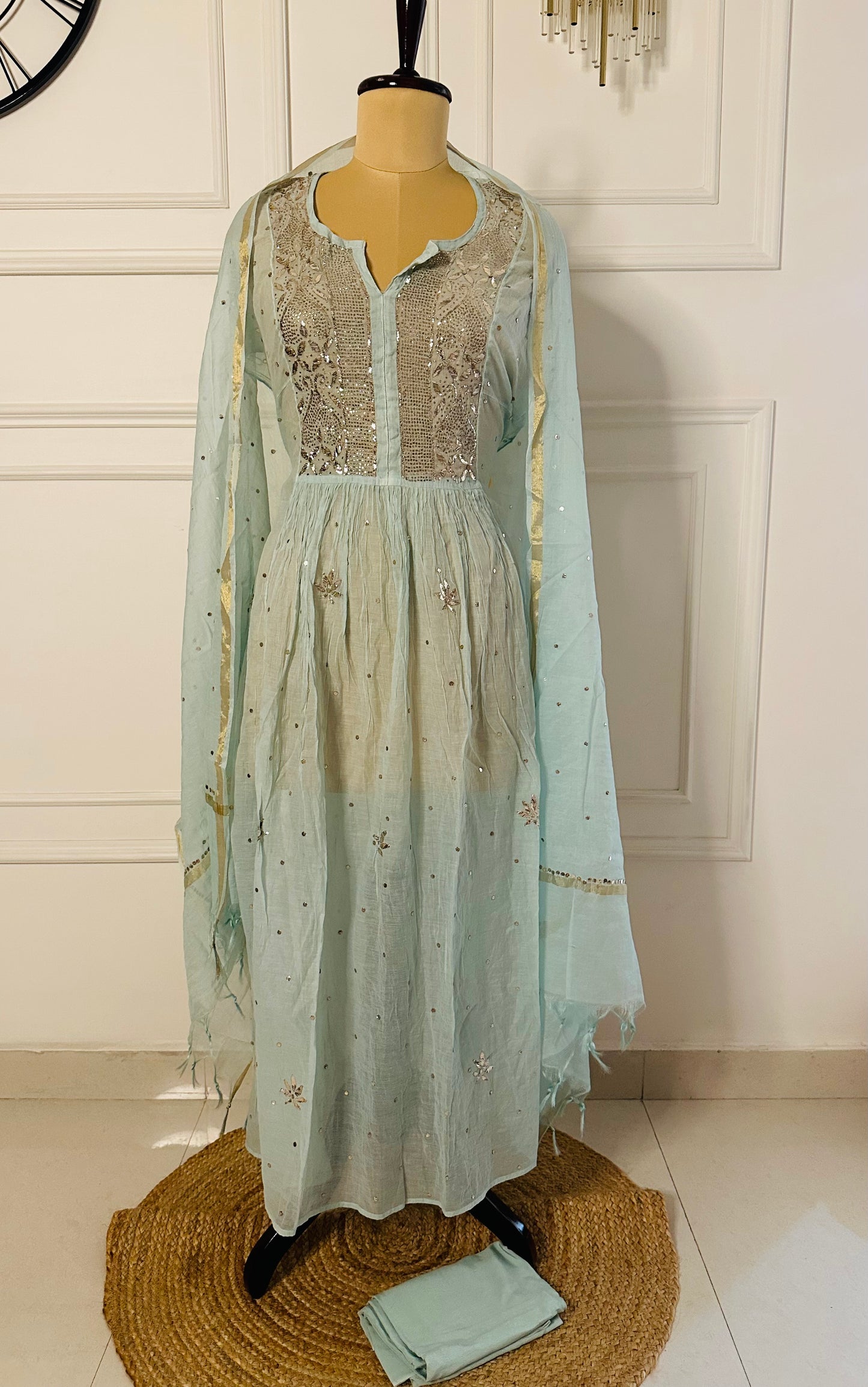Mul chanderi A-line suit