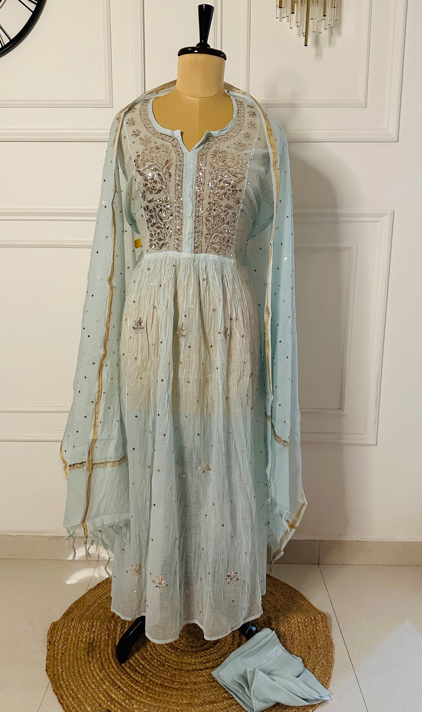 Mul chanderi A-line suit
