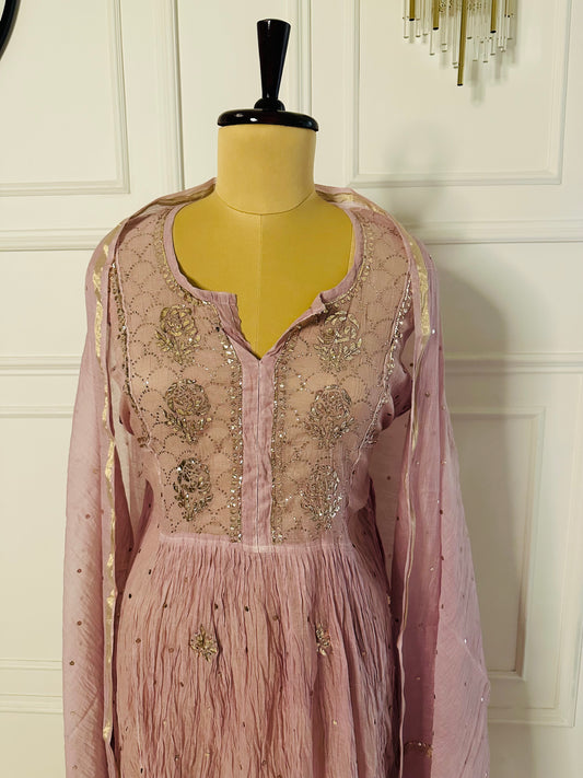 Mul chanderi A-line suit