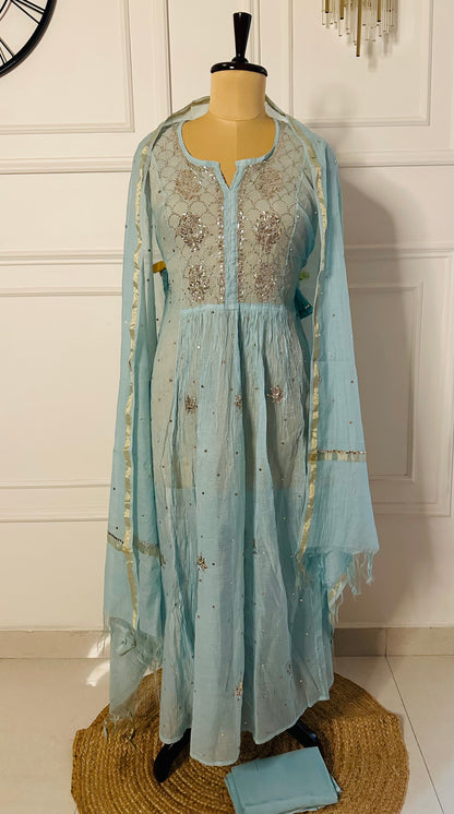 Mul chanderi A-line suit