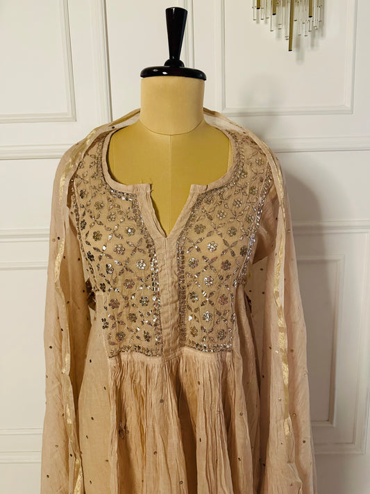 Mul chanderi A-line suit