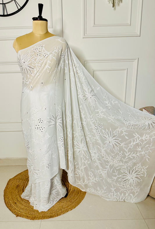 Chikankari mukaish work saree