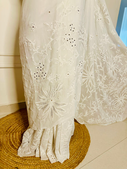 Chikankari mukaish work saree