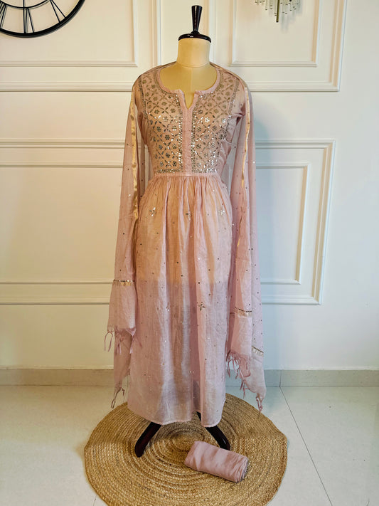 Mul chanderi 3-piece A-line suit