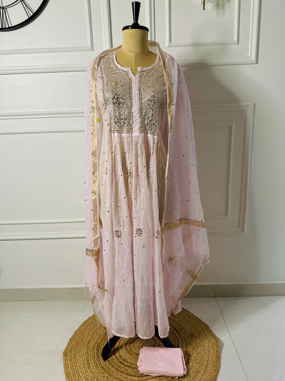 Mul chanderi 3-piece A-line suit