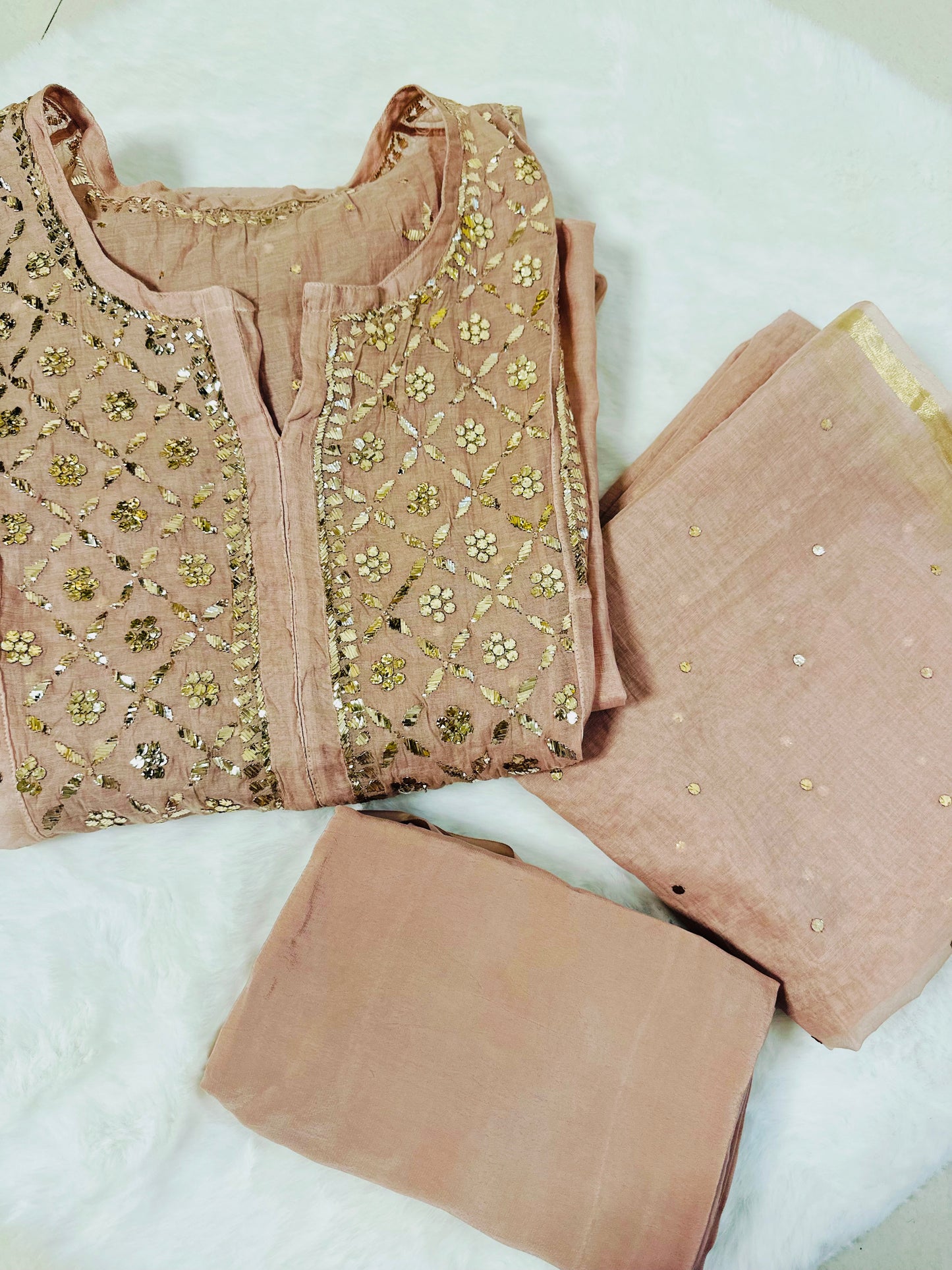 Mul chanderi 3-piece A-line suit