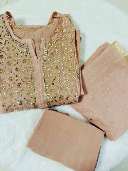 Mul chanderi 3-piece A-line suit