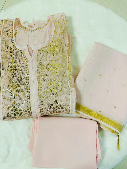 Mul chanderi 3-piece A-line suit