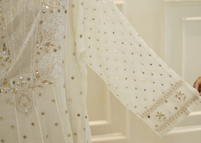 Mukaish and pearl work mul chanderi anarkali
