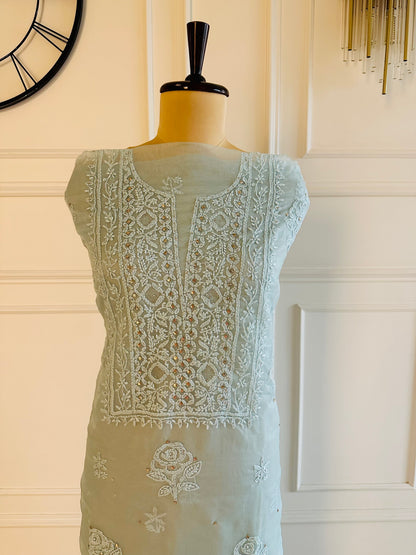 Chikankari mukaish work organza suit