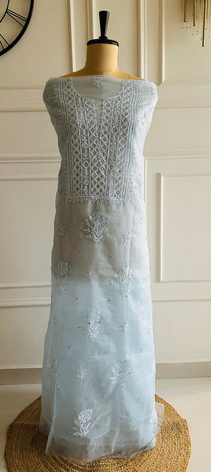 Chikankari mukaish work organza suit