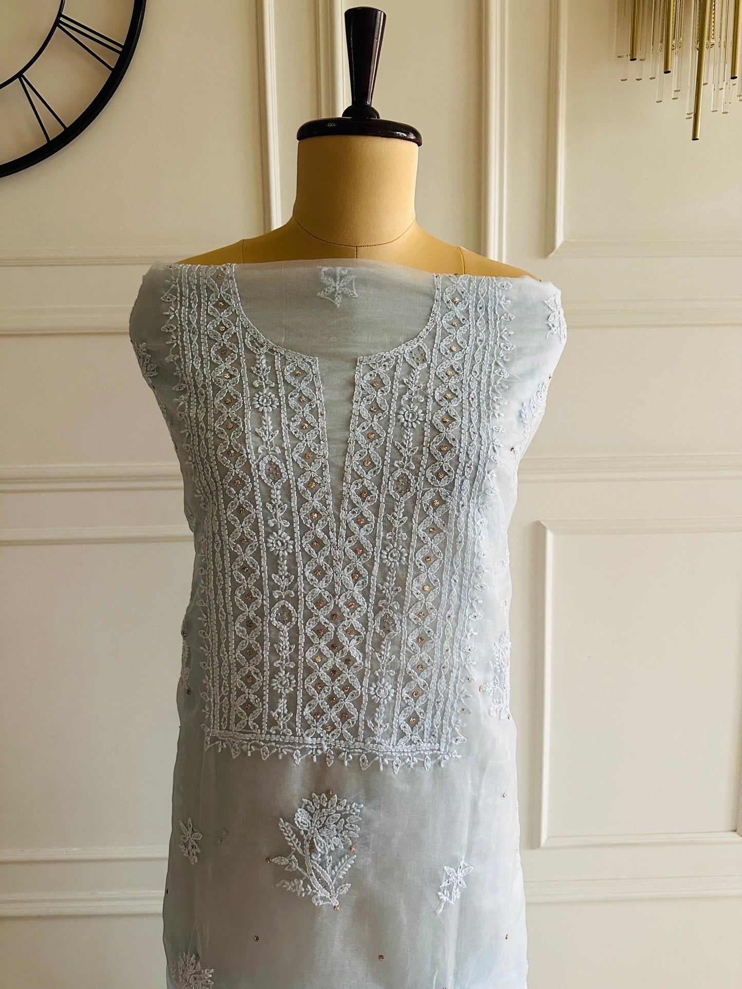 Chikankari mukaish work organza suit
