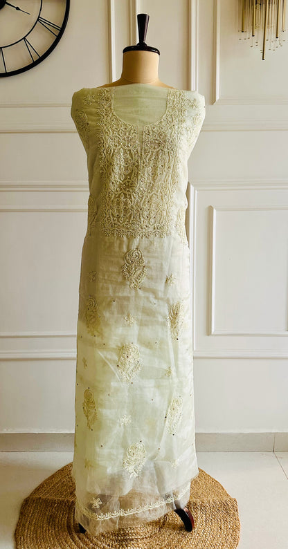 Chikankari mukaish work organza suit