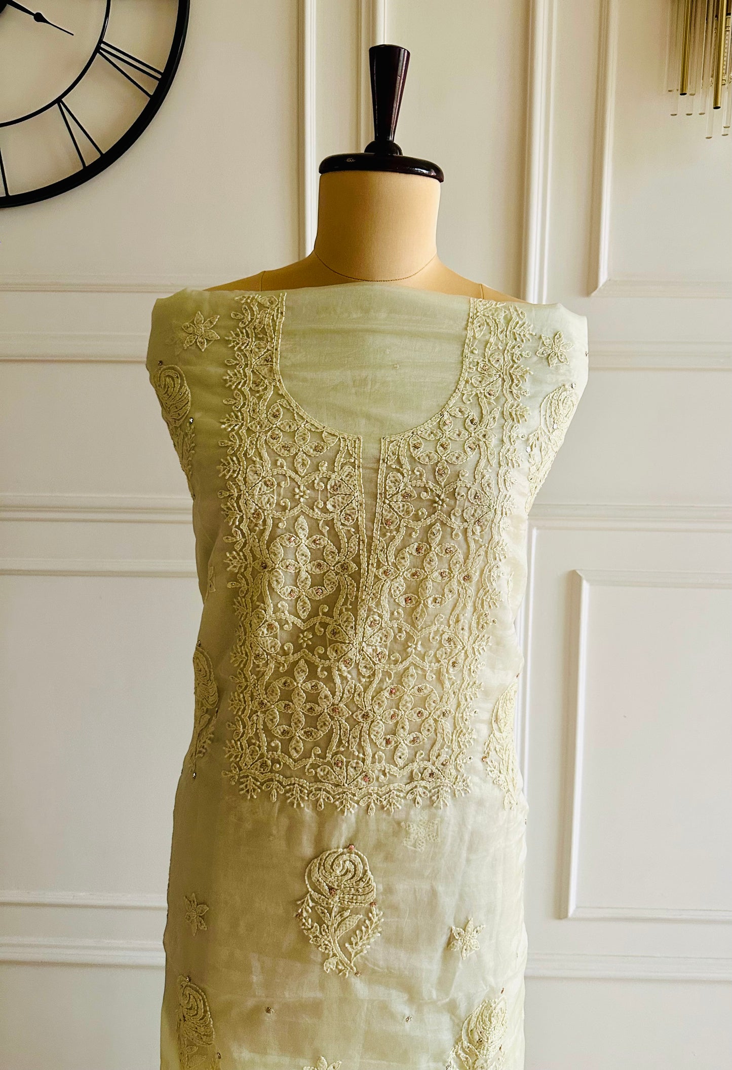 Chikankari mukaish work organza suit