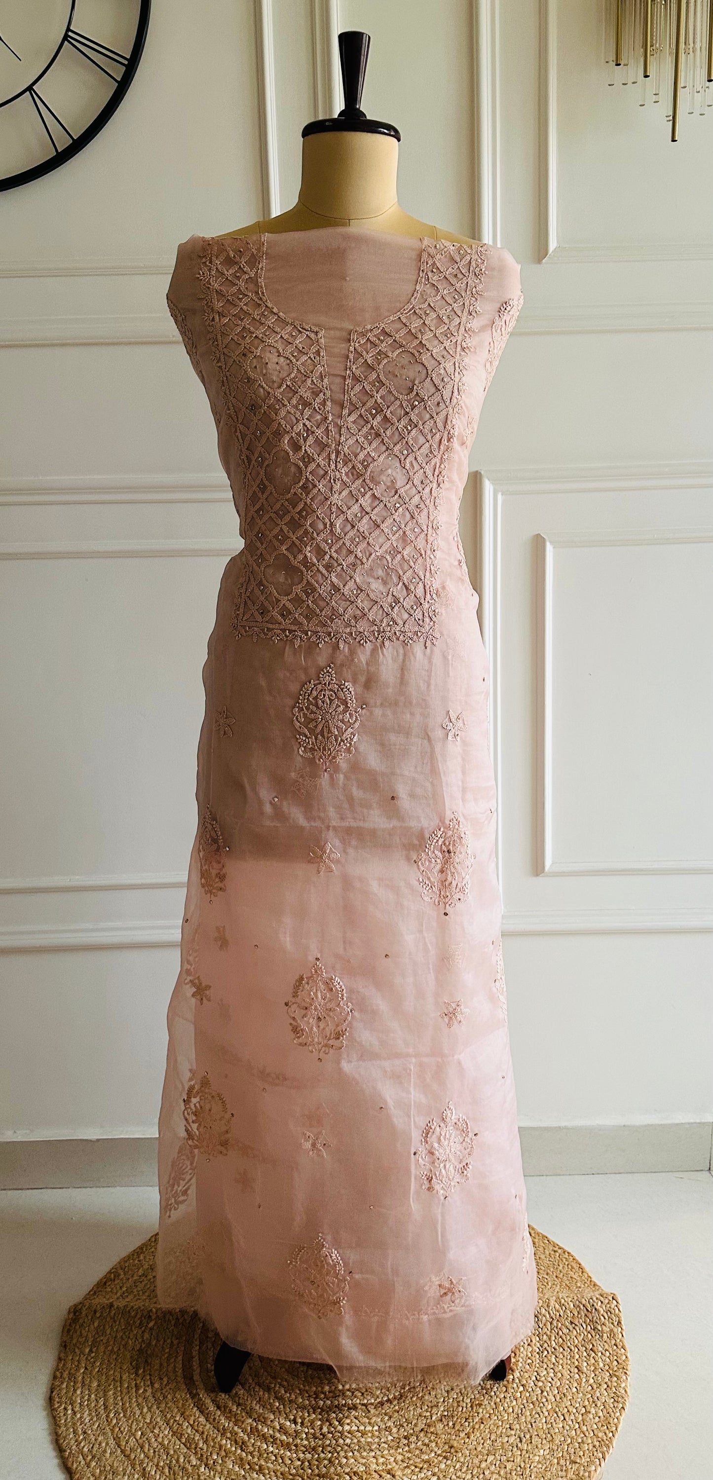 Chikankari mukaish work organza suit