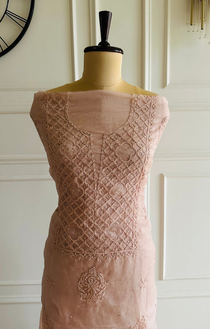 Chikankari mukaish work organza suit