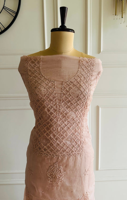 Chikankari mukaish work organza suit