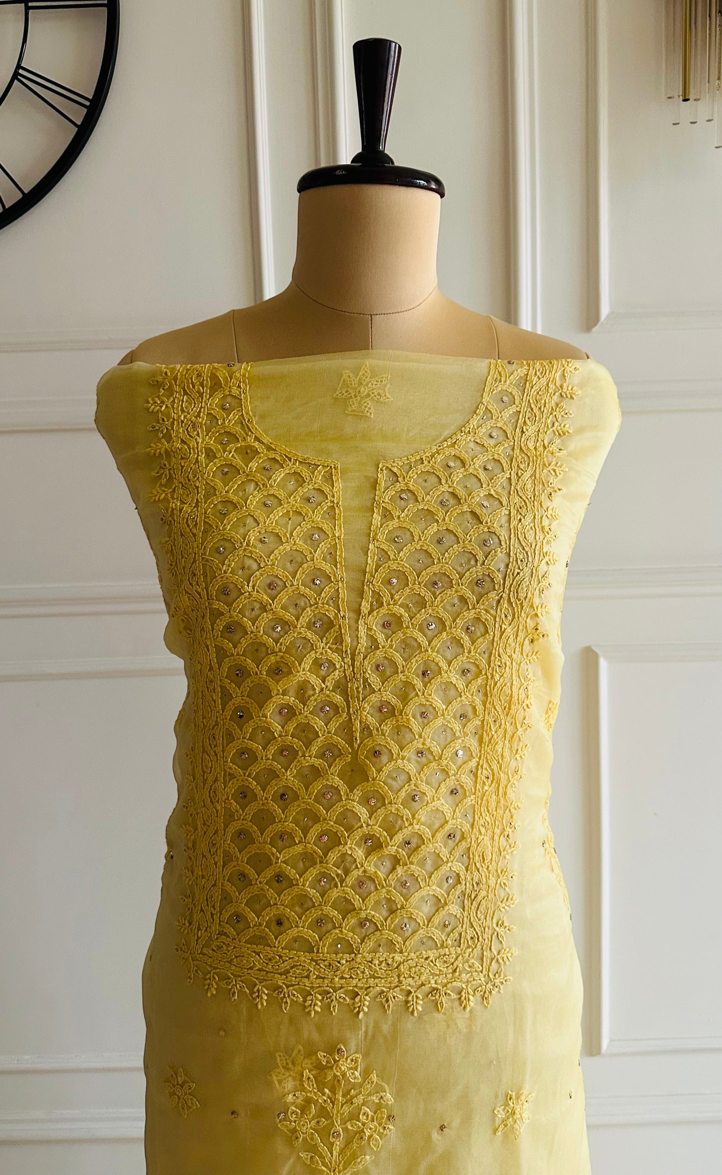 Chikankari mukaish work organza suit