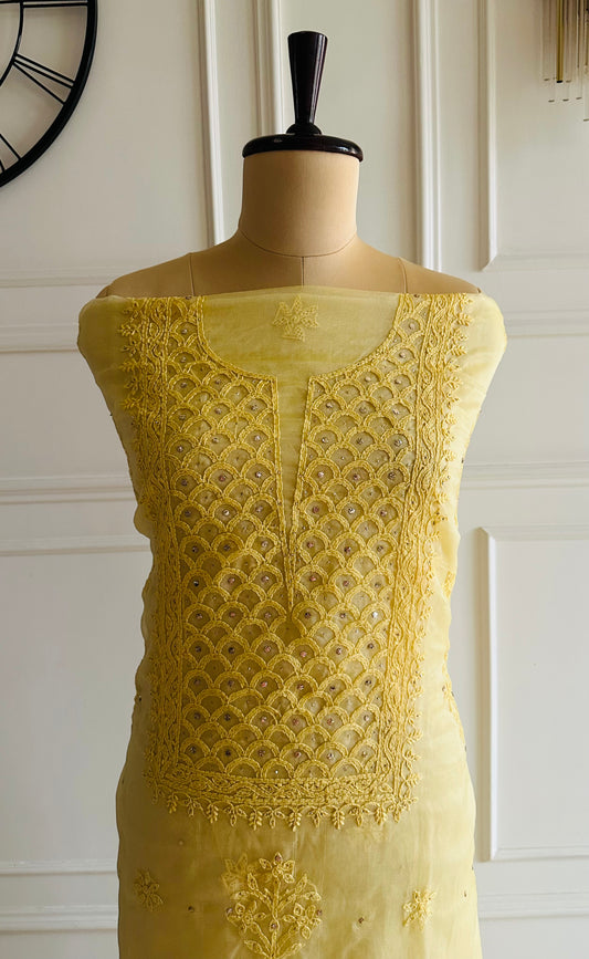 Chikankari mukaish work organza suit