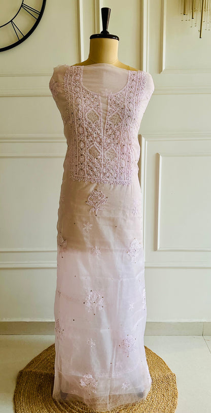 Chikankari mukaish work organza suit