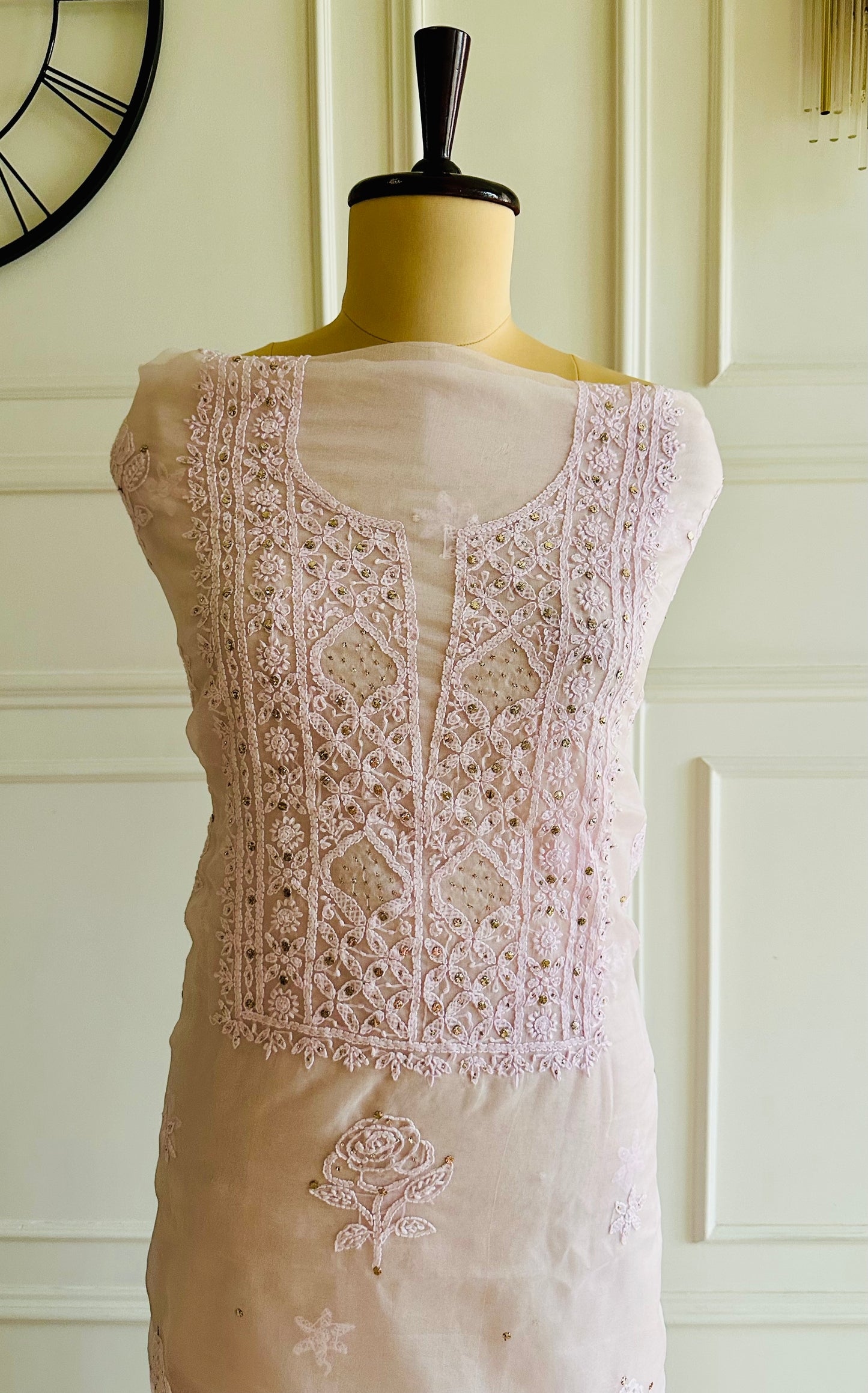 Chikankari mukaish work organza suit