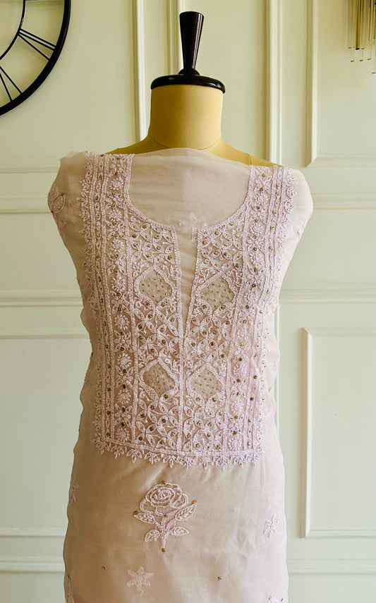 Chikankari mukaish work organza suit