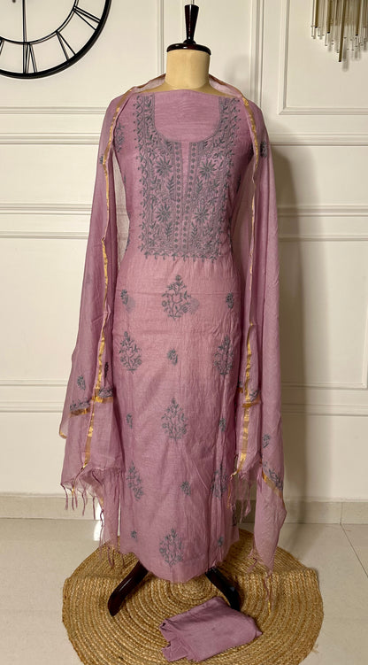 Mul chanderi chikankari straight suit