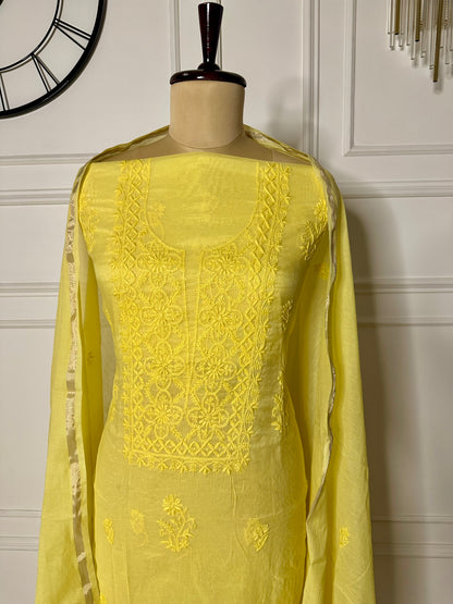 Mul chanderi chikankari straight suit