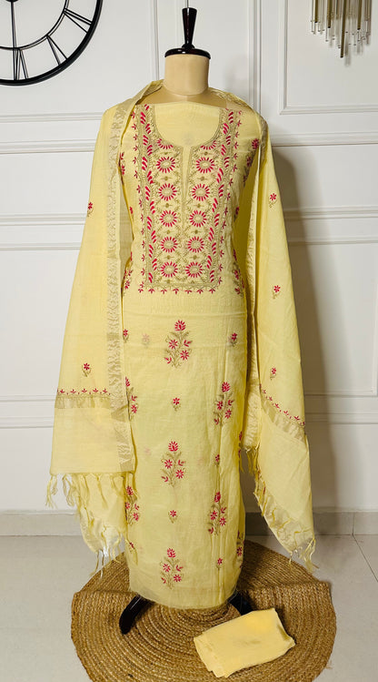 Mul chanderi chikankari straight suit