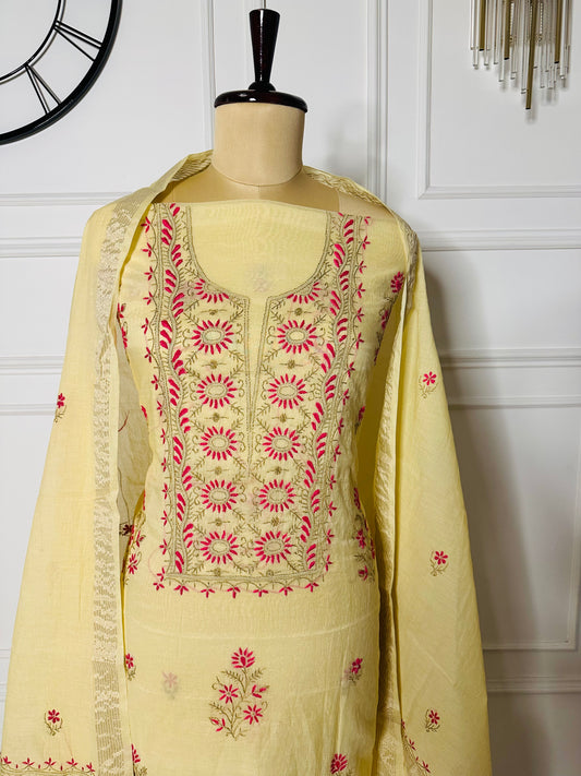 Mul chanderi chikankari straight suit