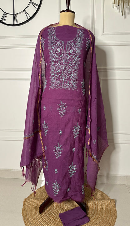 Mul chanderi chikankari straight suit