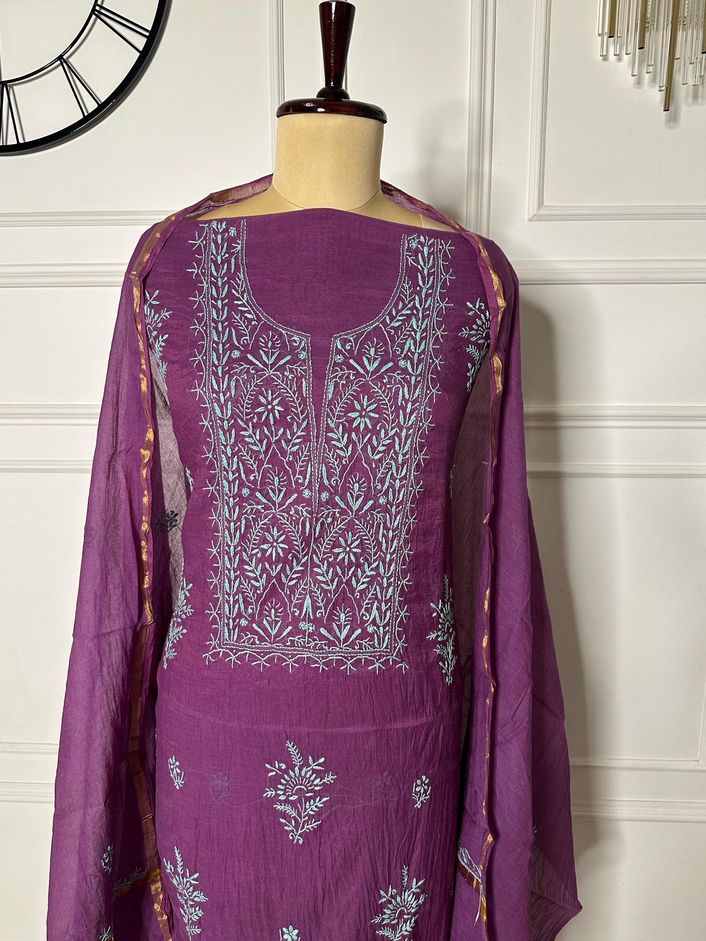 Mul chanderi chikankari straight suit