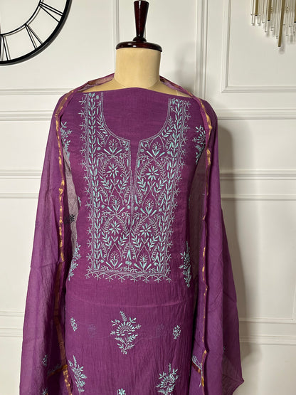 Mul chanderi chikankari straight suit