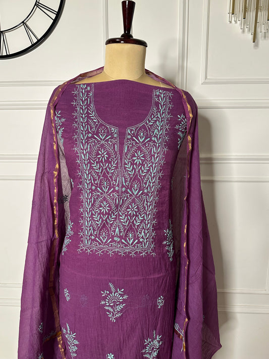 Mul chanderi chikankari straight suit