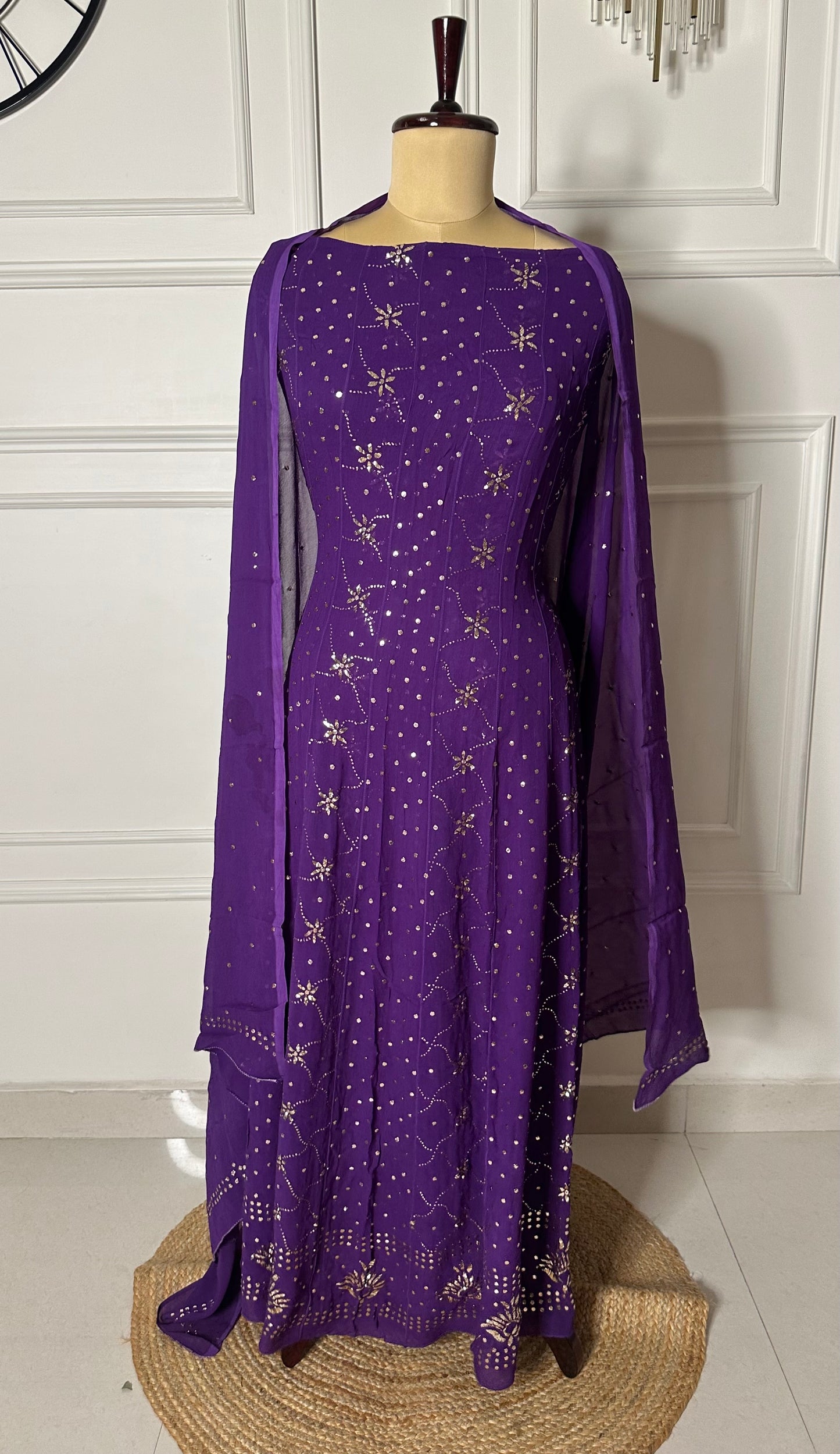Kamdani and mukaish work anarkali in georgette fabric