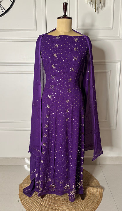 Kamdani and mukaish work anarkali in georgette fabric