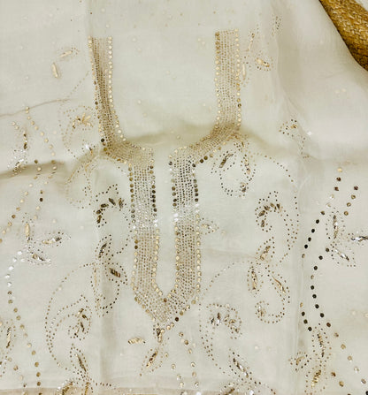 Pure organza mukaish and kamdani work suit