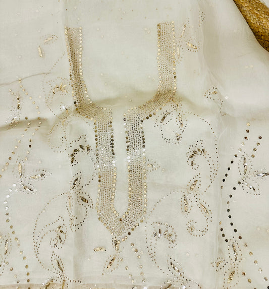 Pure organza mukaish and kamdani work suit