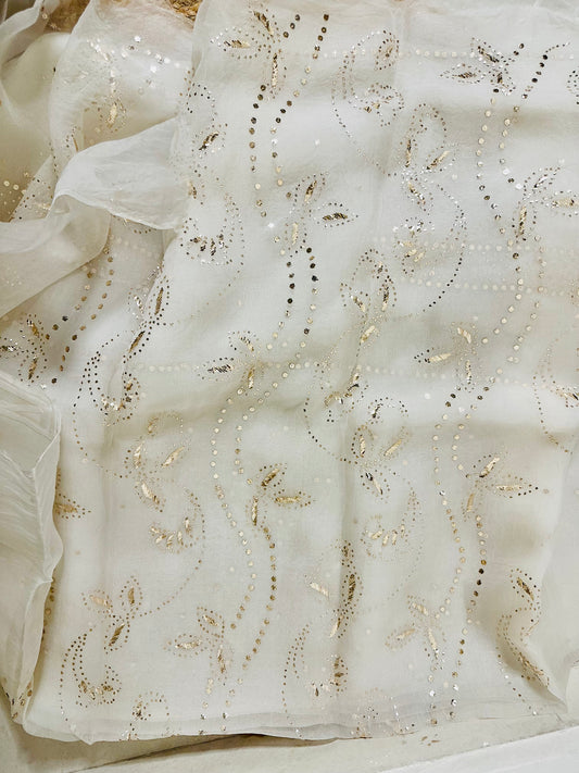 Pure organza mukaish and kamdani work suit
