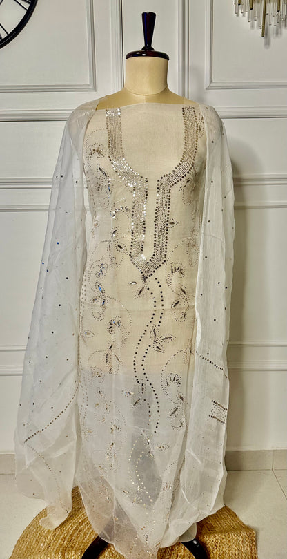 Pure organza mukaish and kamdani work suit